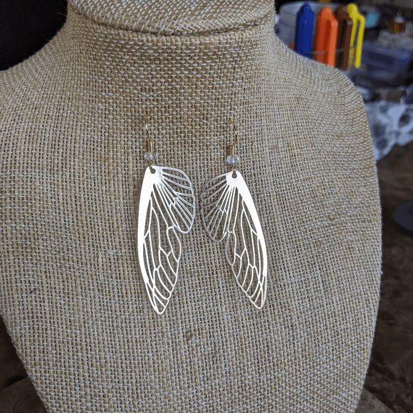 Gold Butterfly Wing Earrings; Cicada Wing Charms; Gold Plated; Laser Cut; Handma - Picture 5 of 10